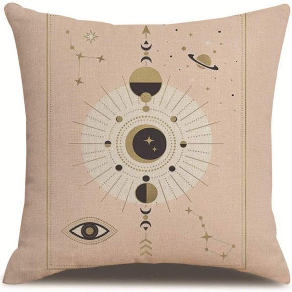 Free People Set of 4 Sun,Moon, Pink Gold Black Eye of Wisdom Throw Pillow Covers - Picture 5 of 7